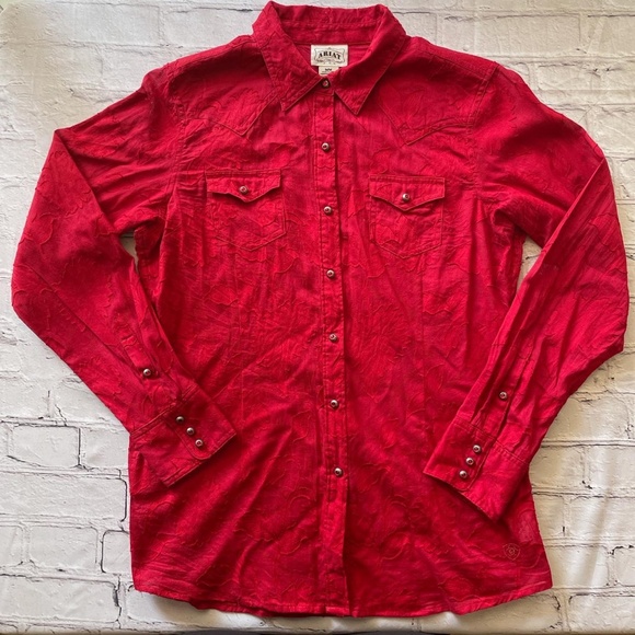 Y2K 90's Red western long sleeve with jewel detail by Ariat - Picture 2 of 4